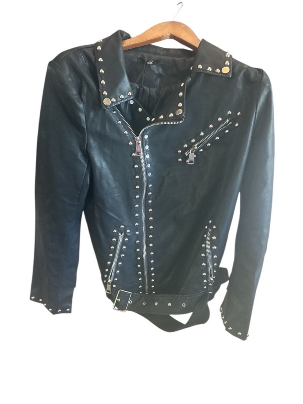 Honey Pot Black Studded Leather Moto Jacket Bikercore Edgy Grunge NWT Large